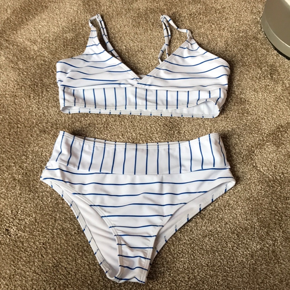 Blue and White Highwaisted Bikini